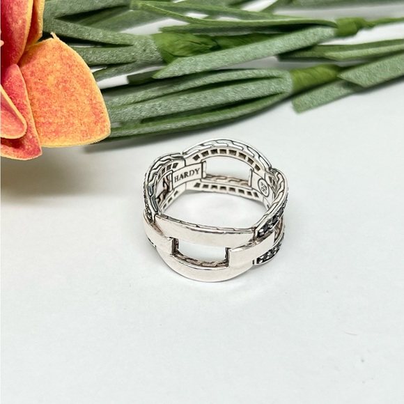 John Hardy Modern Chain Black Sapphire Band Ring .925 Sterling Silver - Picture 9 of 10